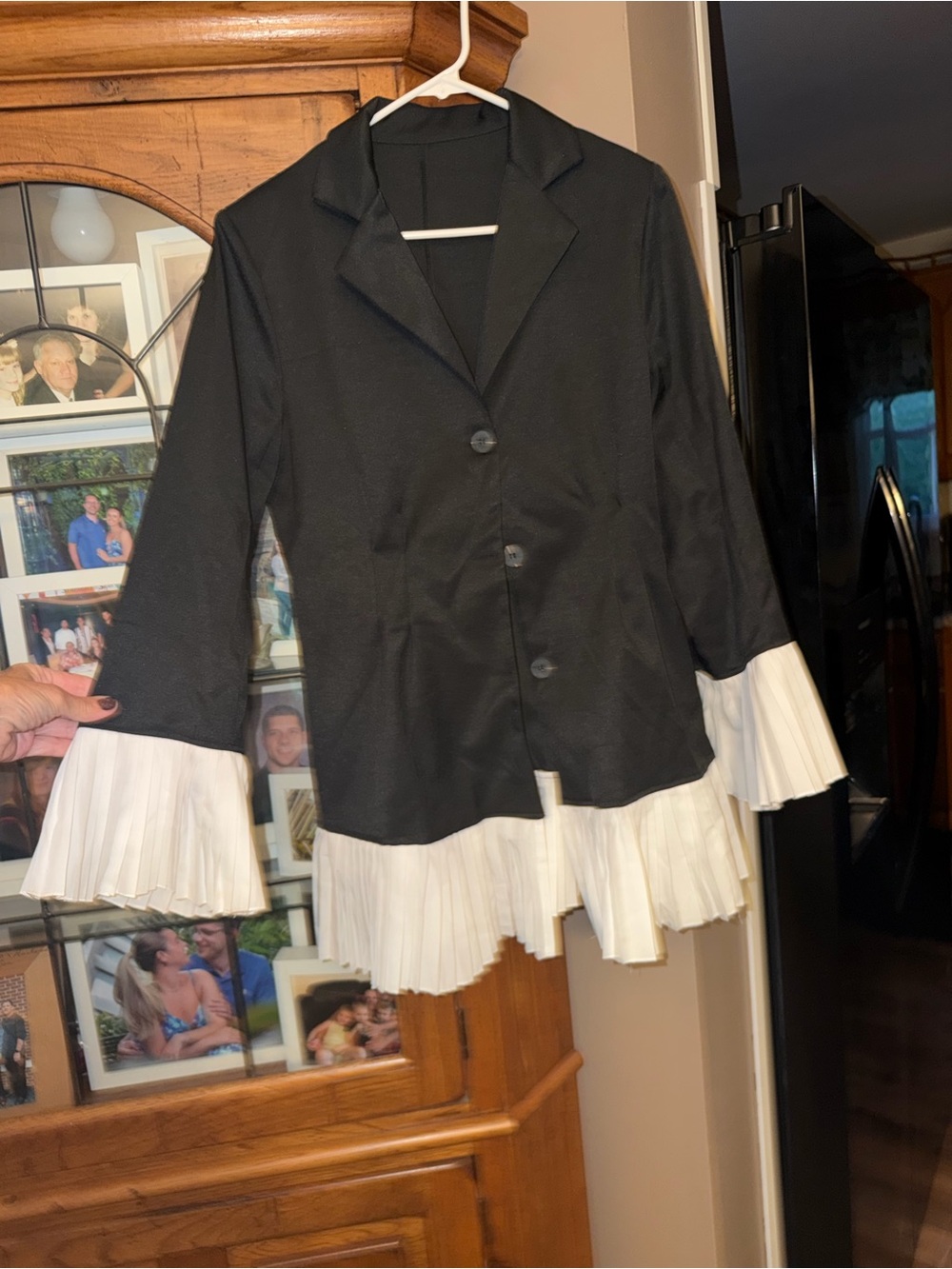 MEDIUM Sweet Black Jacket Dress with White Pleated Hem & Cuffs. MUST BE BUNDLED